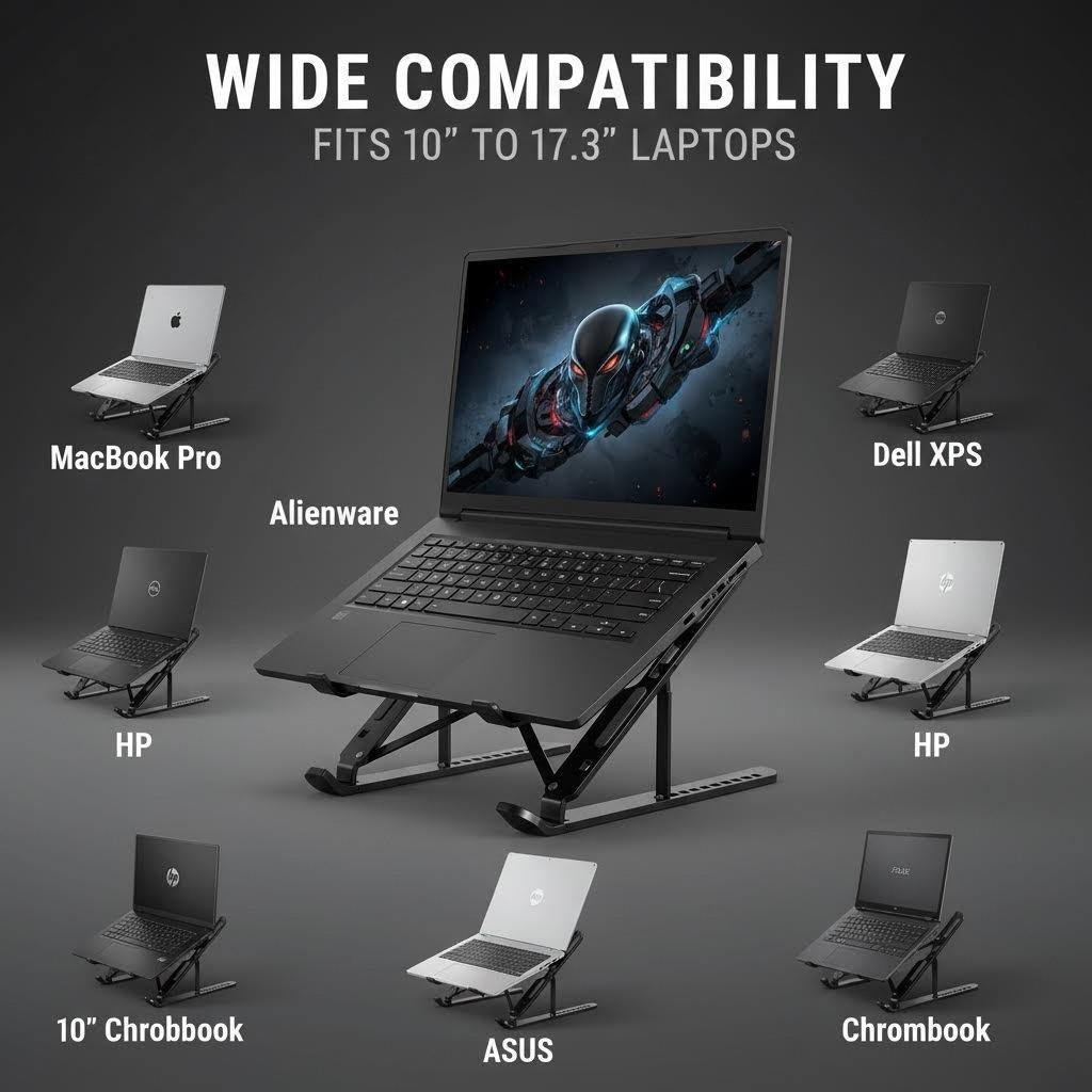 XYvans Portable Laptop Stand, Adjustable Laptop Holder Riser Computer Suitable for All Models of Desk Notebook Mount for Desk (Black)