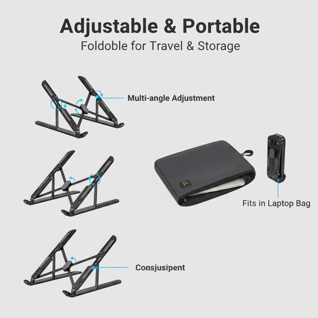 XYvans Portable Laptop Stand, Adjustable Laptop Holder Riser Computer Suitable for All Models of Desk Notebook Mount for Desk (Black)