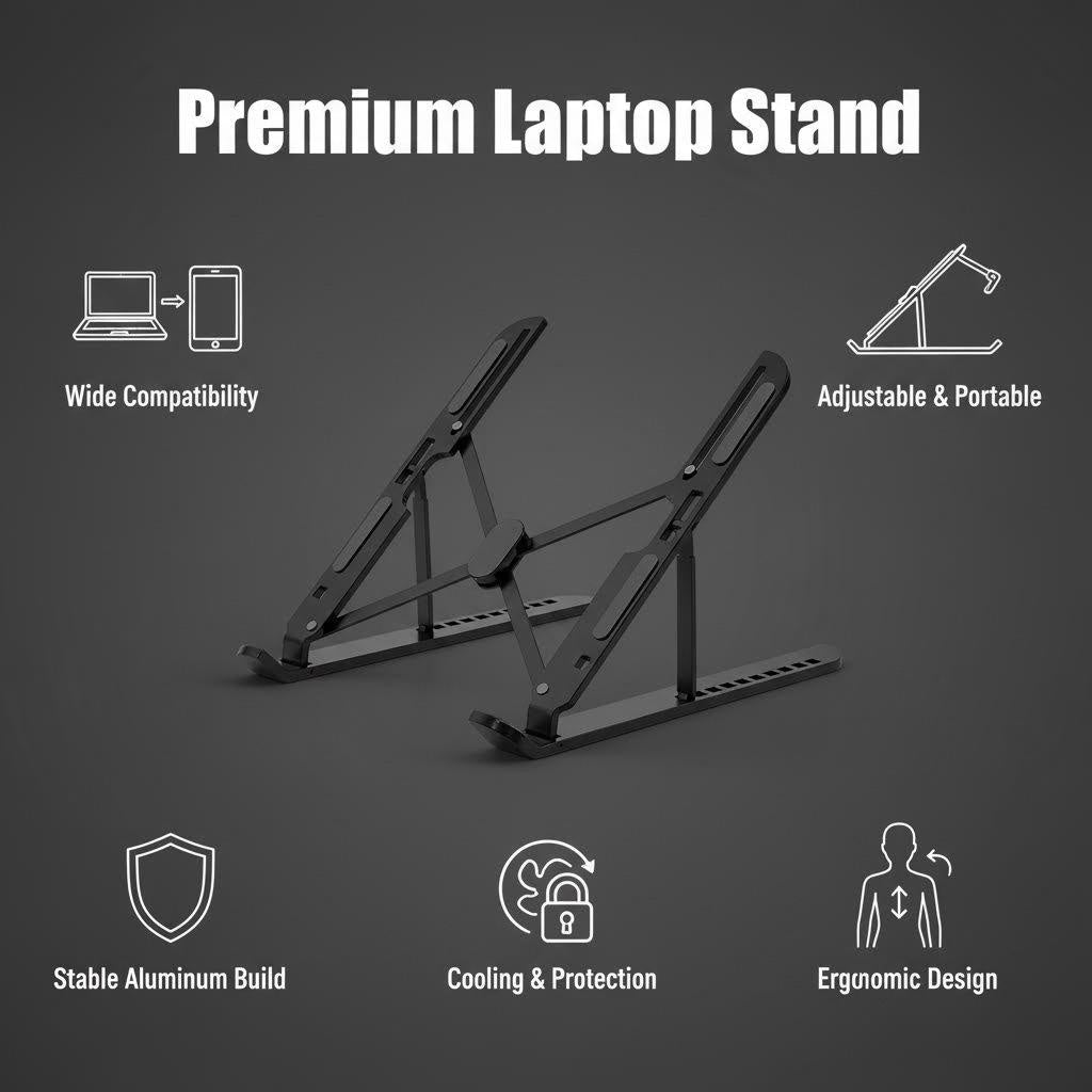 XYvans Portable Laptop Stand, Adjustable Laptop Holder Riser Computer Suitable for All Models of Desk Notebook Mount for Desk (Black)