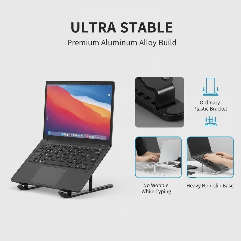 XYvans Portable Laptop Stand, Adjustable Laptop Holder Riser Computer Suitable for All Models of Desk Notebook Mount for Desk (Black)